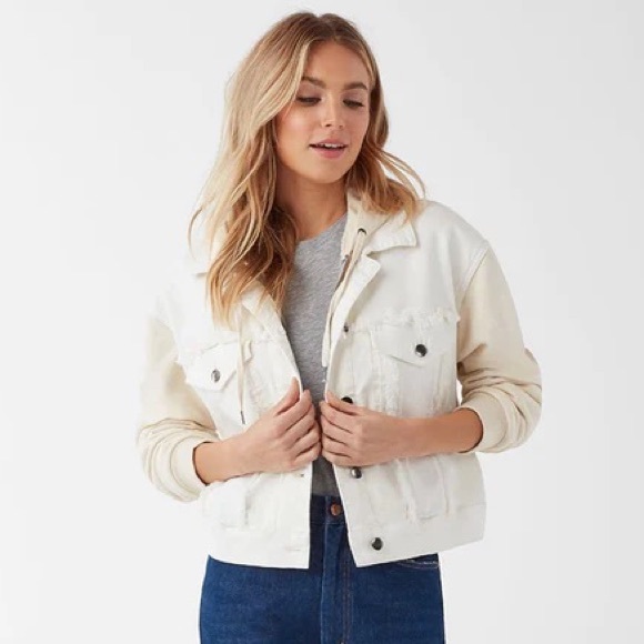 NWOT Splendid Jesse Mix Media Hooded Jacket Off White Size Small - Picture 2 of 13